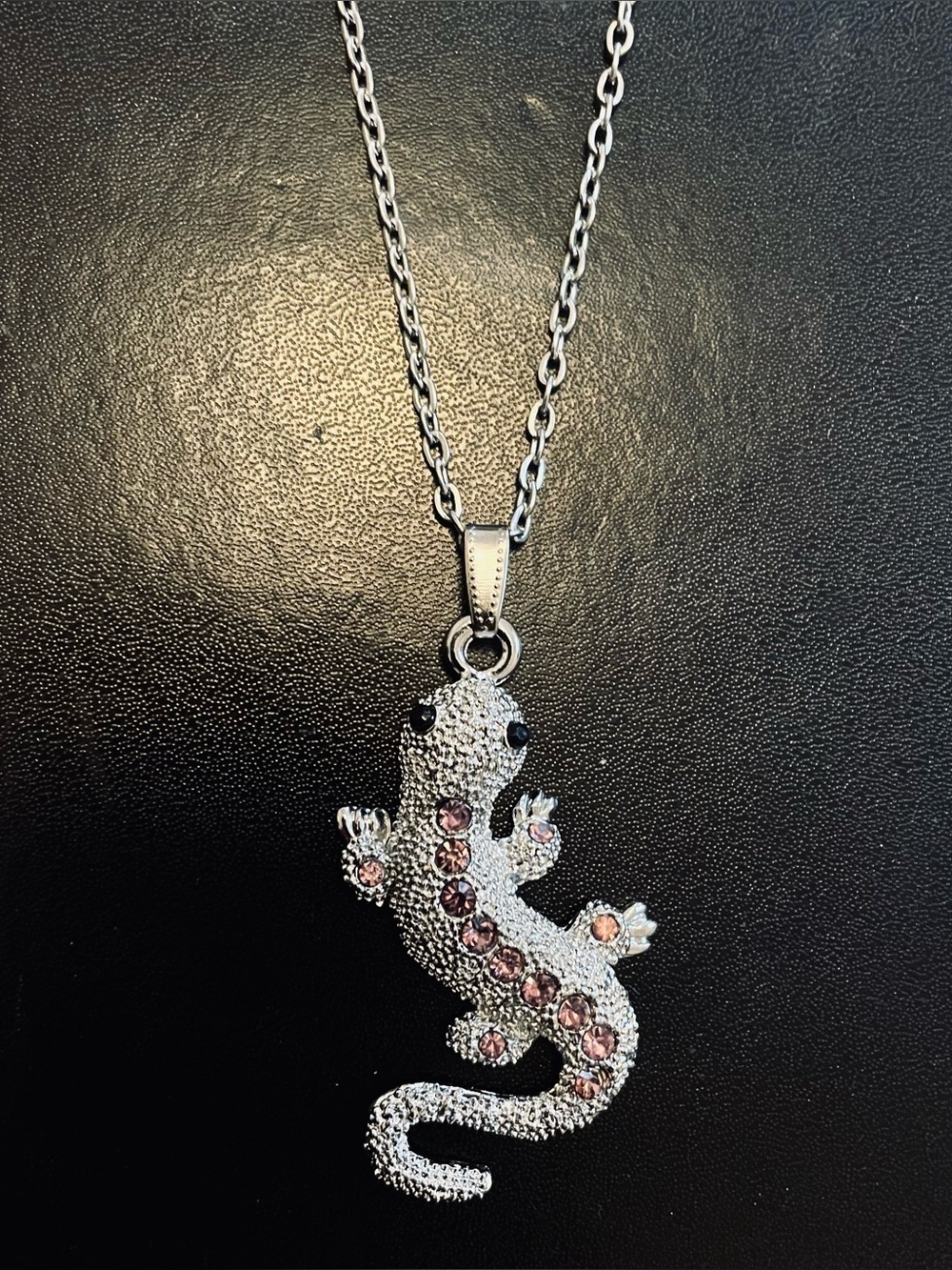 Lizard Pink Crystal Charm Necklace adjustable 18”-20” NEW